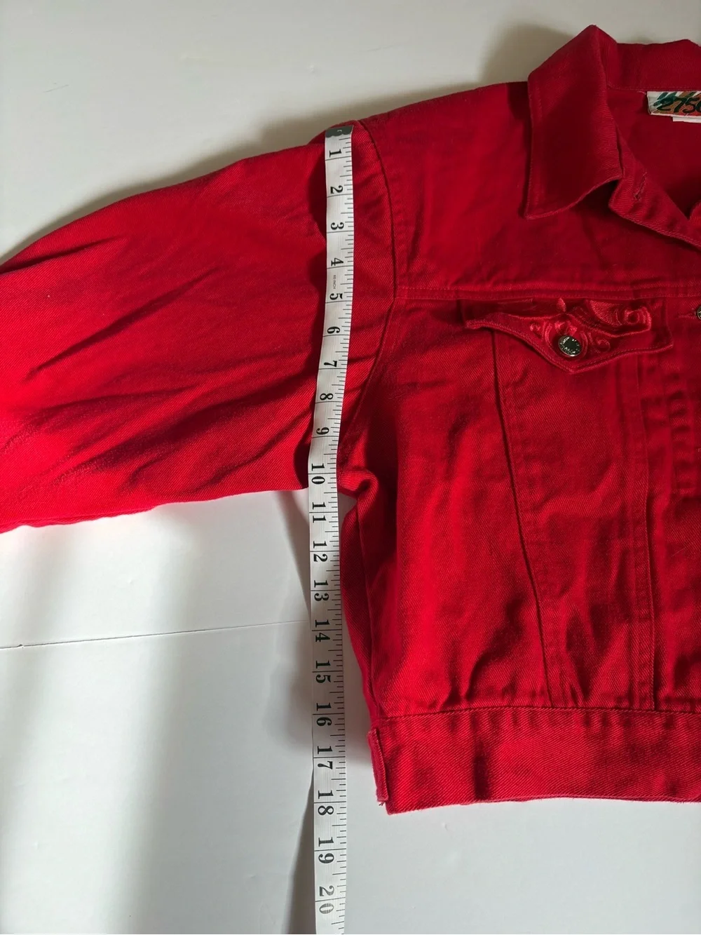 Vintage 90s Red Cropped Denim Jacket Boxy Retro Streetwear 2750, Sz 9/Medium. - Picture 9 of 16
